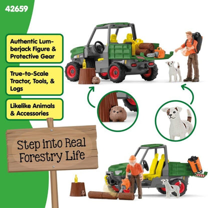 SCHLEICH Farm World - Working in The Forest Playset with Action Figure, Dog Figurine, Tractor Toy and Accessories - Imaginative Play Set for Kids Ages 3+