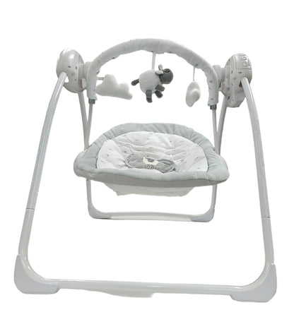 LADIDA folding baby swing with sweet lamb design, soothing music, suitable for newborns, featuring soft fabric and safety straps.