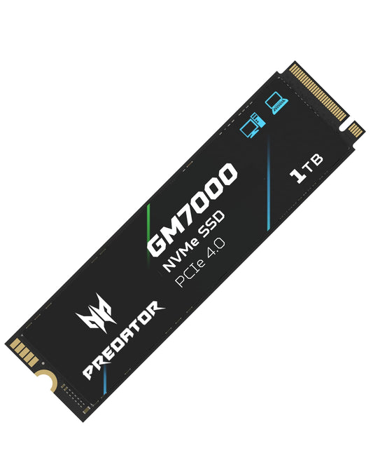 Acer Predator GM7000 1TB PCIe Gen4x4 NVMe M.2 SSD with DRAM cache, showing the internal solid state drive for gaming storage.