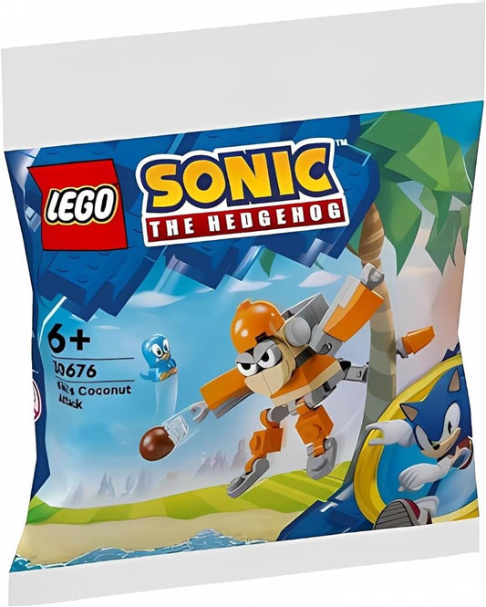 LEGO Sonic the Hedgehog Kiki's Coconut Attack 30676 polybag featuring Sonic and Kiki with a coconut launcher.