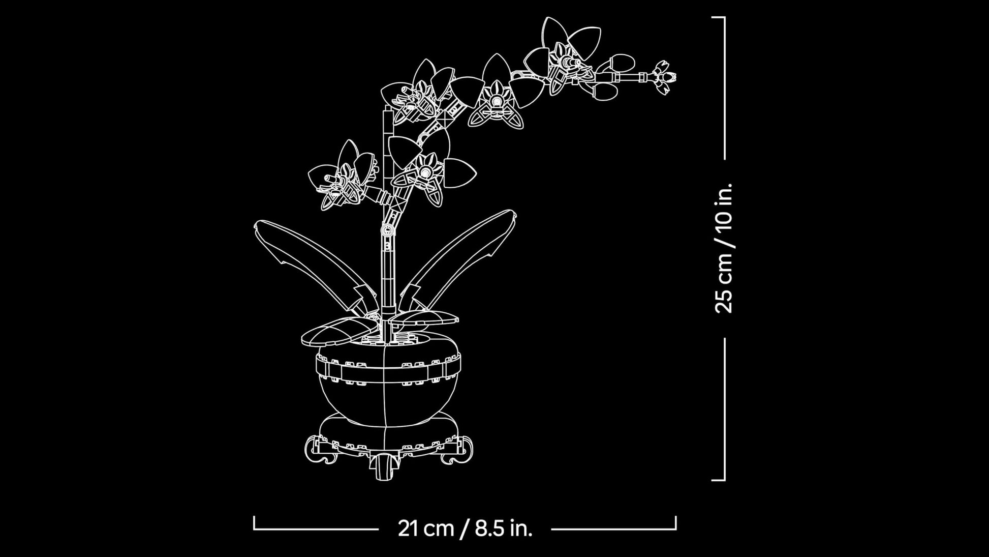 LEGO Botanicals Mini Orchid set in terracotta pot, showcasing vibrant artificial flowers for indoor decor.