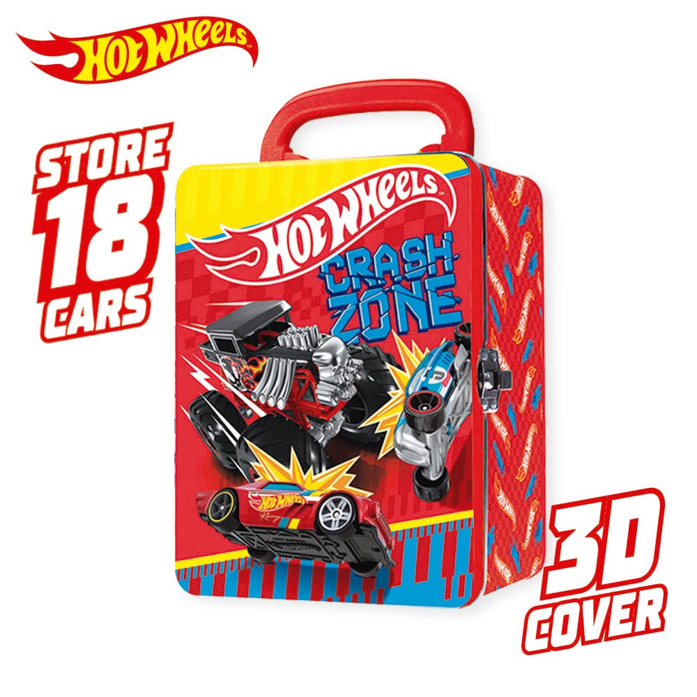 Hot Wheels 1:64 Scale cars Metal Car Carry Case I 18 Toy Storage & Organiser Gift for Collectors Kids Ages 3 Years Old Up 3D HW Race lid design (Cars not included)