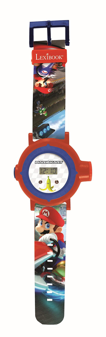 Lexibook Nintendo Mario Kart projection watch for children with digital screen, featuring Mario Kart images in red and blue.