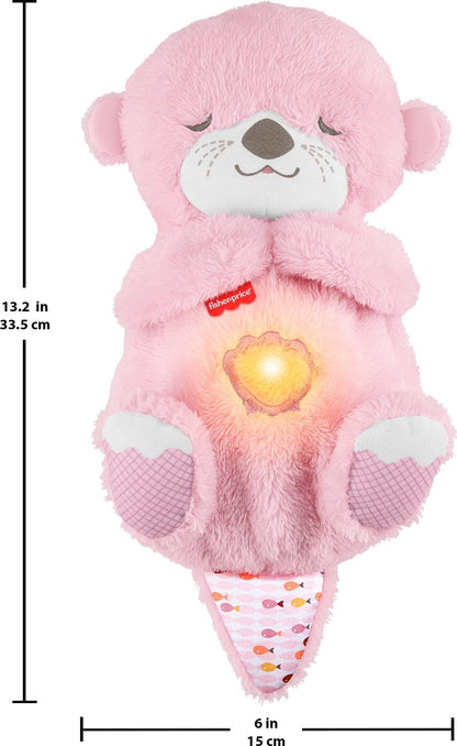 Fisher-Price Baby Soothe ‘n Snuggle Otter plush toy with lights, breathing motion, and sound machine for newborns, pink color.