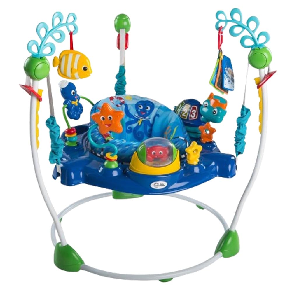 Baby Einstein Neptune's Ocean Discovery Activity Jumper with removable toys, adjustable heights, and 360° rotation for babies 6 months+