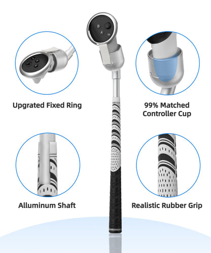 BRICOK VR Golf Club Attachment for Meta Oculus Quest 3/Meta Quest 3S, Unblock Signal Aluminum VR Golf Club Attachment Non-Slip VR Golf Handle Grip for Golf + For Right Controller