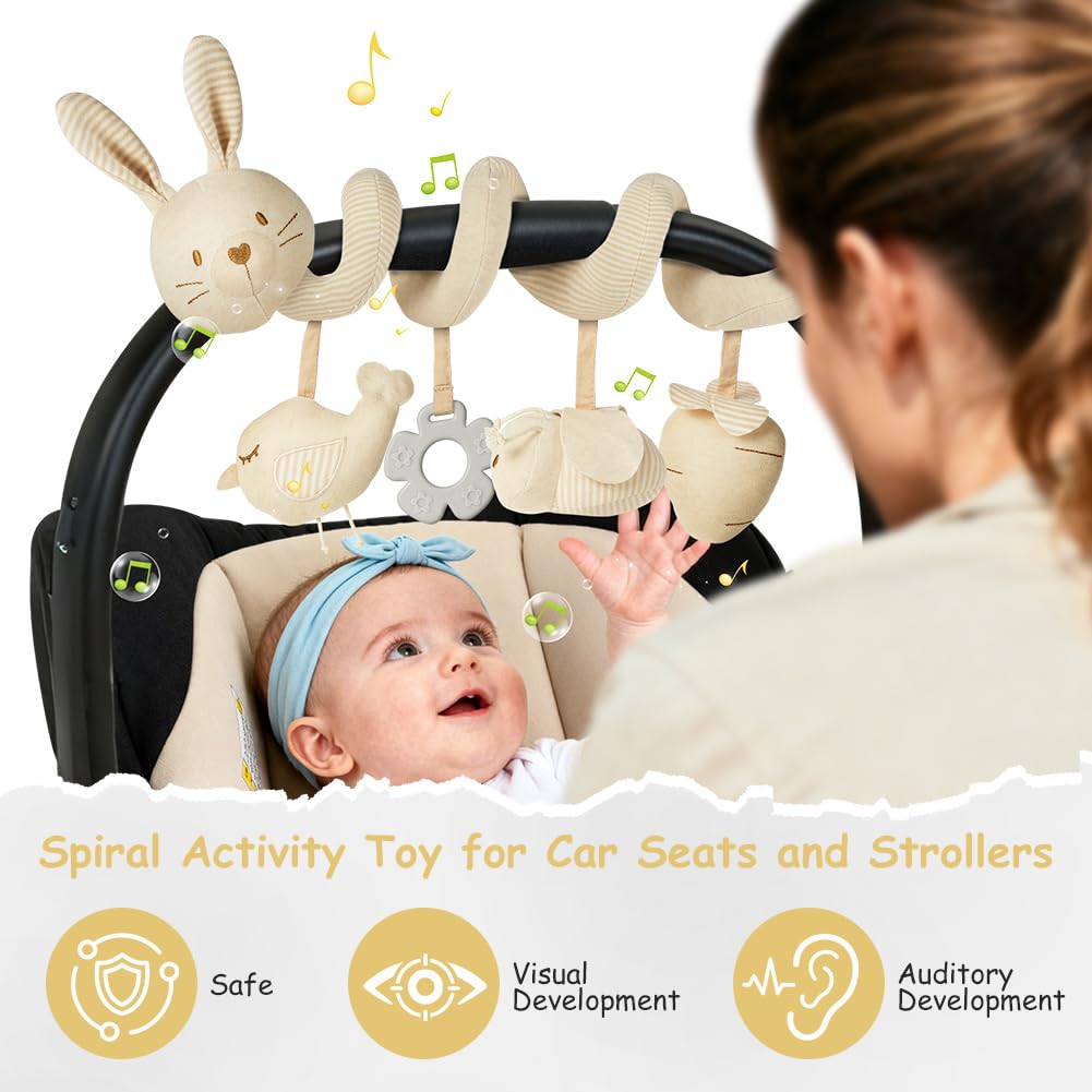 Vicloon Giocattolo a Spirale Passeggino Neonato, Giochi Passeggino Neonati Regalo per 0 3 6 Mesi, Passeggino Educativo Spirale di Peluche Neonato, Rabbit