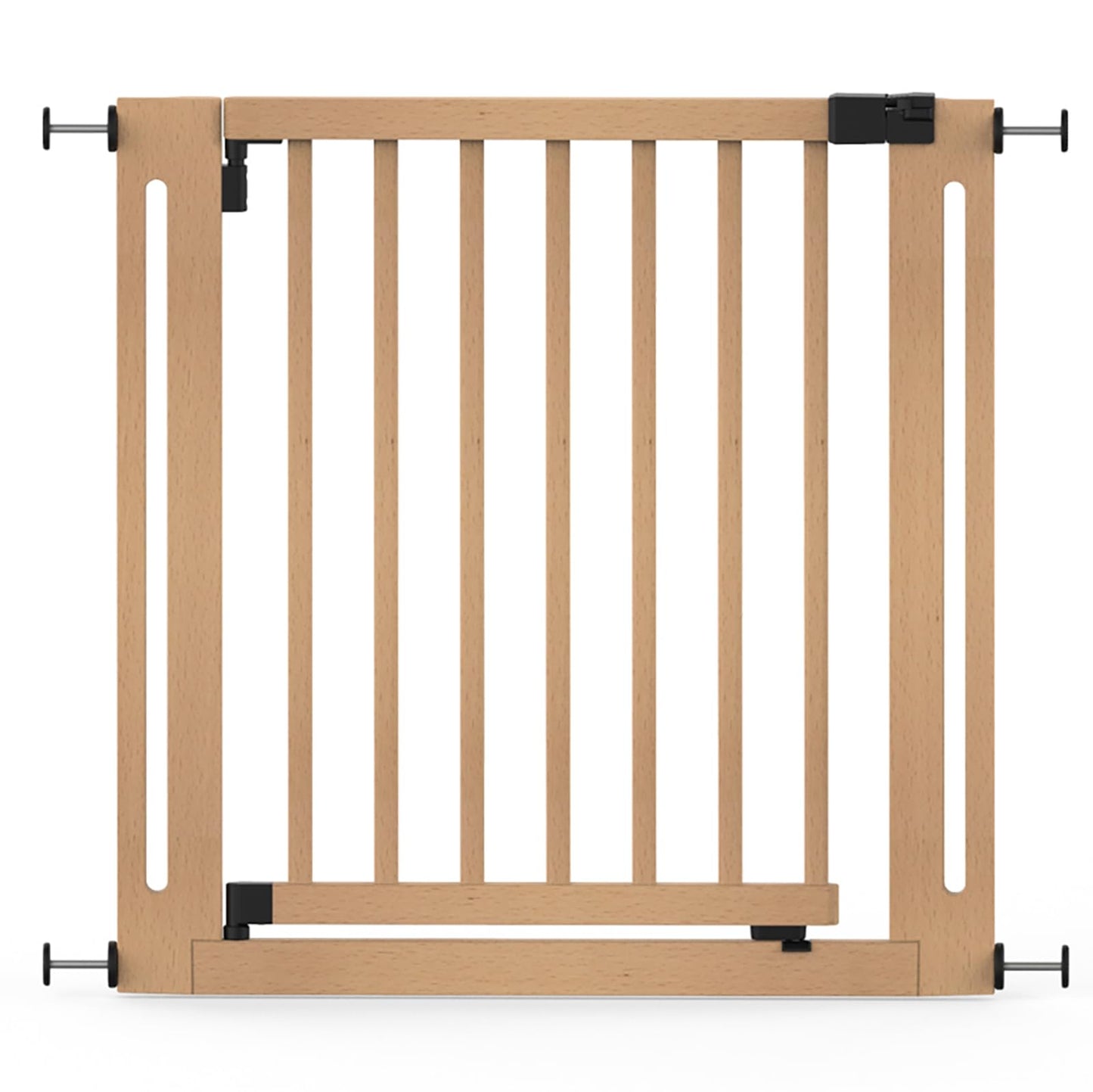 Safetots Wooden Elegance safety gate in natural finish, pressure fit, 79-87cm, extra wide doorway, stylish design for stairs and hallways