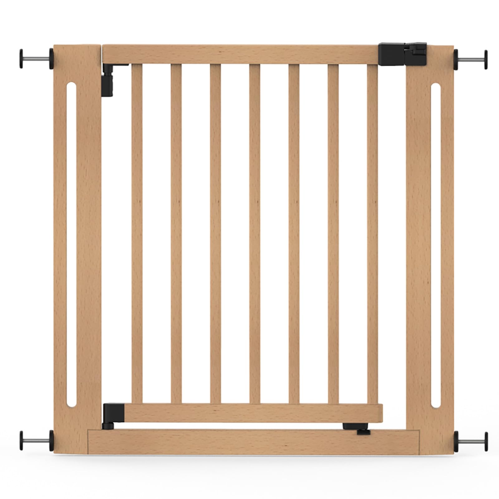 Safetots Wooden Elegance safety gate in natural finish, pressure fit, 79-87cm, extra wide doorway, stylish design for stairs and hallways