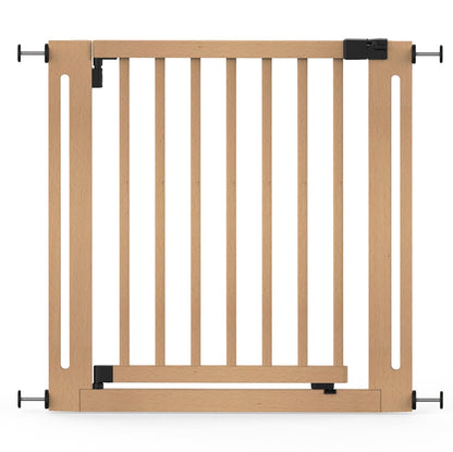 Safetots Wooden Elegance safety gate in natural finish, pressure fit, 79-87cm, extra wide doorway, stylish design for stairs and hallways
