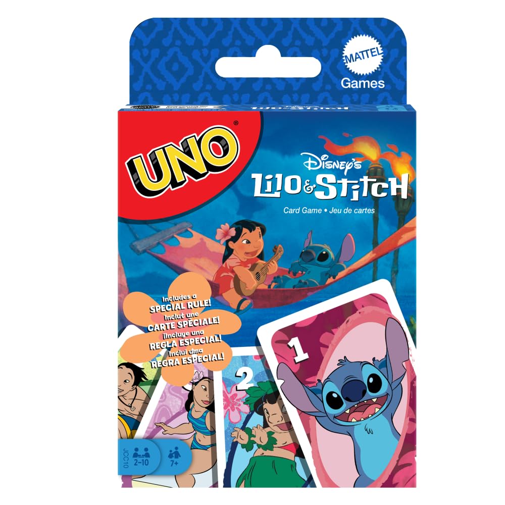 Mattel Games UNO Disney’s Lilo and Stitch Card Game for Kids, Adults & Family with Deck & Special Rule Inspired by the Movie, JCC10