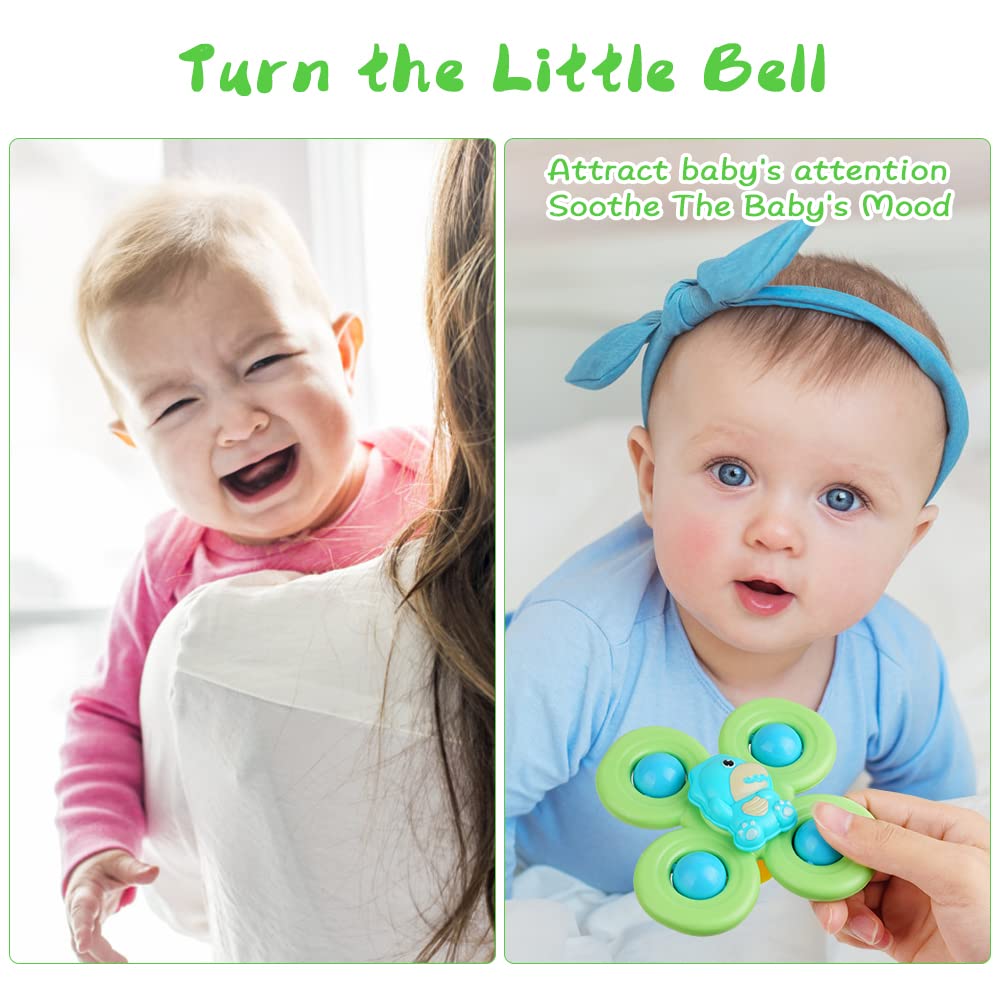 Vicloon Suction Cup Spinner Toys, 3-Pack Baby Bath Spinners with Suction, Dinosaur Design for 18+ Months