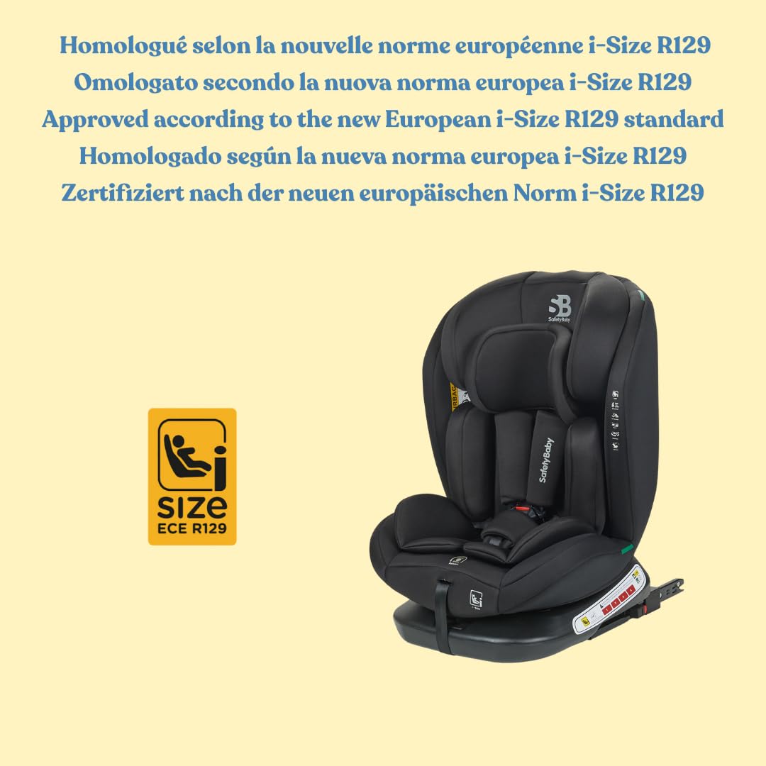Safety Baby Xenon Isofix 360° Swivel Car Seat I-Size 40-150 cm Suitable from Birth to Approximately 12 Years Group 0-1-2-3 Isofix Fixings and Side Protectors