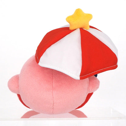 Kirby plush toy from Nintendo Together+ with a parasol, 13 cm tall, soft and collectible Kirby character plush.