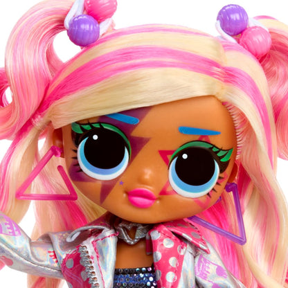 L.O.L. Surprise! OMG Rockstar doll with stylish outfits and accessories, featuring clues for unlocking surprises.