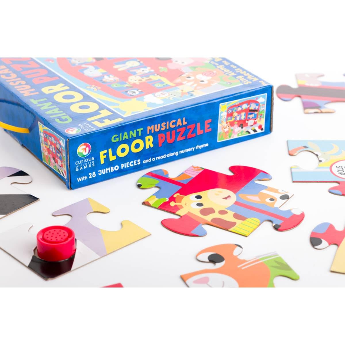 Curious Universe Games - Sing Along with the Wheels on the Bus Giant Musical Floor Puzzle - Floor Puzzle for Kids with Nursery Rhyme Book - Gifts for Boys and Girls - Sound Book - First Jigsaw