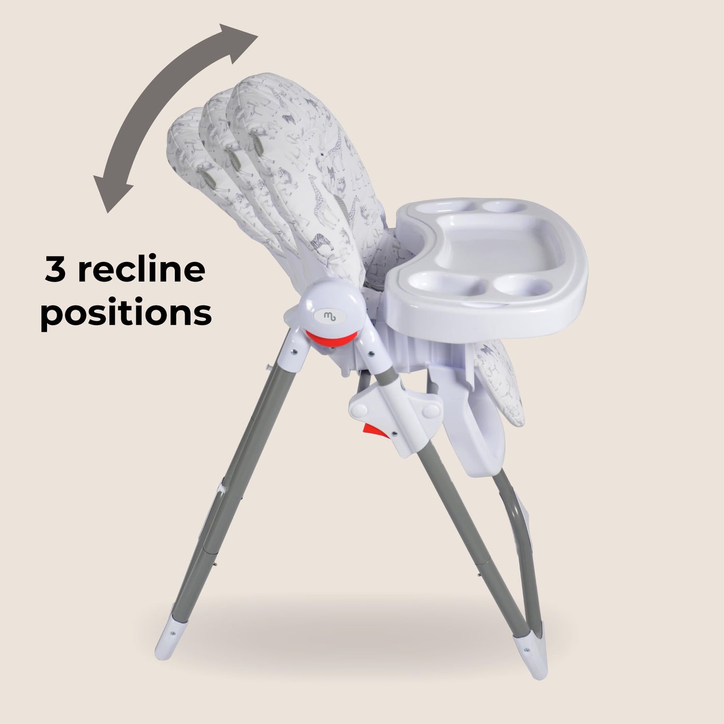 My Babiie MBHC8 Premium Highchair – Adjustable, 3 Recline Positions, 6 Height Settings, Removable Tray, Padded Seat, Foldable, for Toddler, from 6 Months to 3 Years (15kg) – Safari