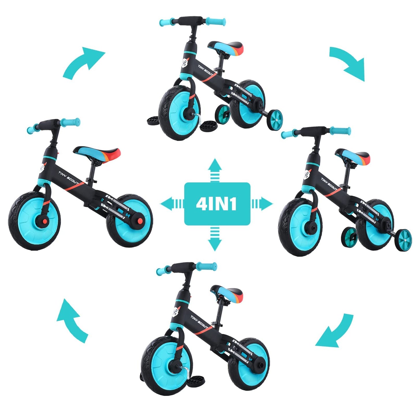 UBRAVOO Balance Bike for 2-5 Years Old Boys&Girls, 12 Inch 4-in-1 Toddler Walking Bicycle with Detachable Training Wheels & Pedals(JL102, Blue)