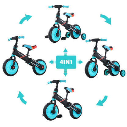 UBRAVOO Balance Bike for 2-5 Years Old Boys&Girls, 12 Inch 4-in-1 Toddler Walking Bicycle with Detachable Training Wheels & Pedals(JL102, Blue)