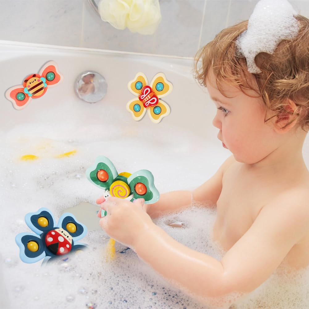 Vicloon Suction Cup Spinner Toys, 4PCS Baby Bath Spinners, Sensory Toys for Babies 18 Months Up (insects)