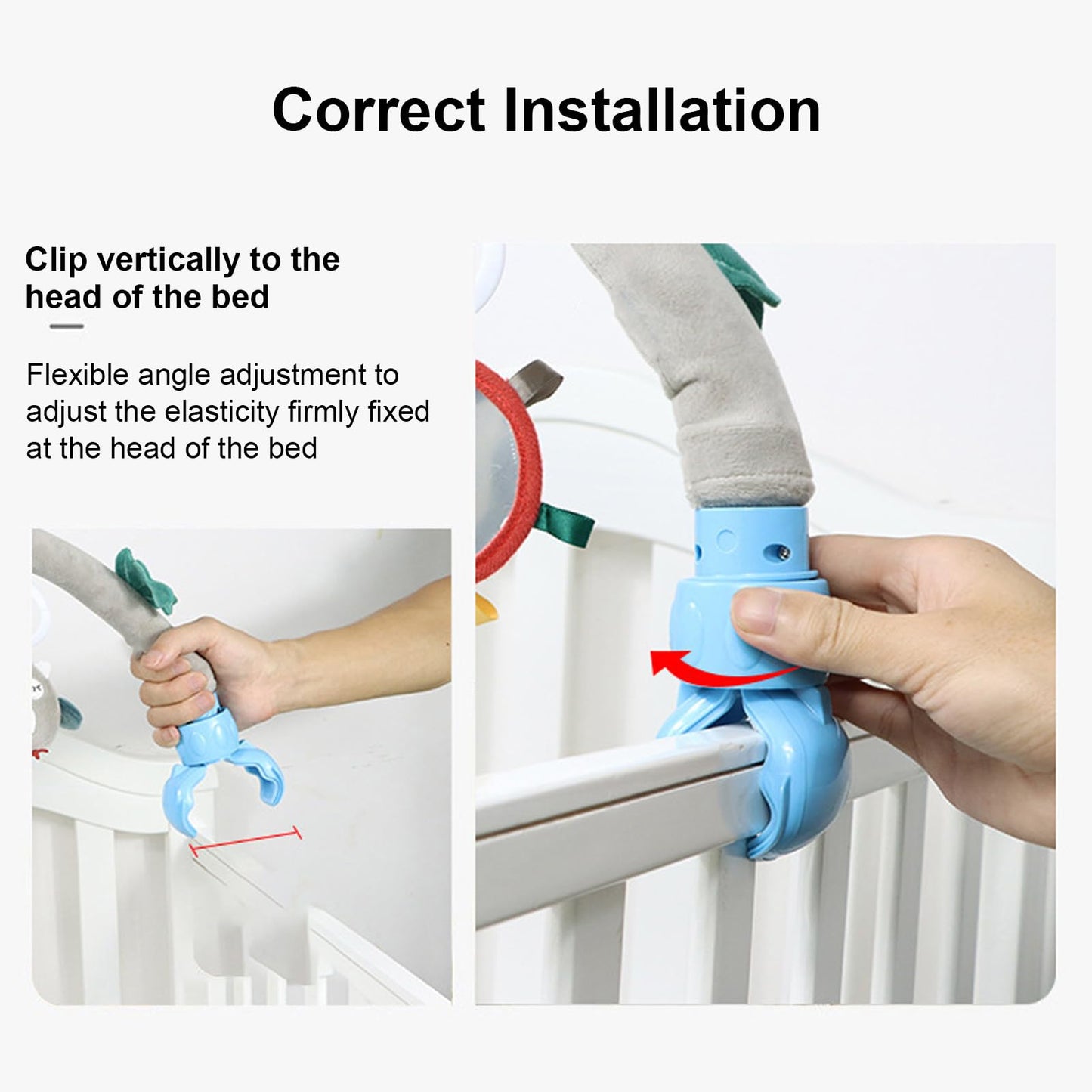VGEBY Baby Stroller Arch Toy, Soft Plush Baby Bouncer Toy Bar with Secure Toy Clip Car & Stroller Toys for Bassinet Crib Baby & Toddler Toys (Elephant)