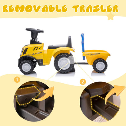NINODOVAE Ride On Tractor, NEW HOLLAND Licensed car toy, Toddler Sliding Walker with Steering Wheel, horn music&lights for 12-36 months (Yellow)