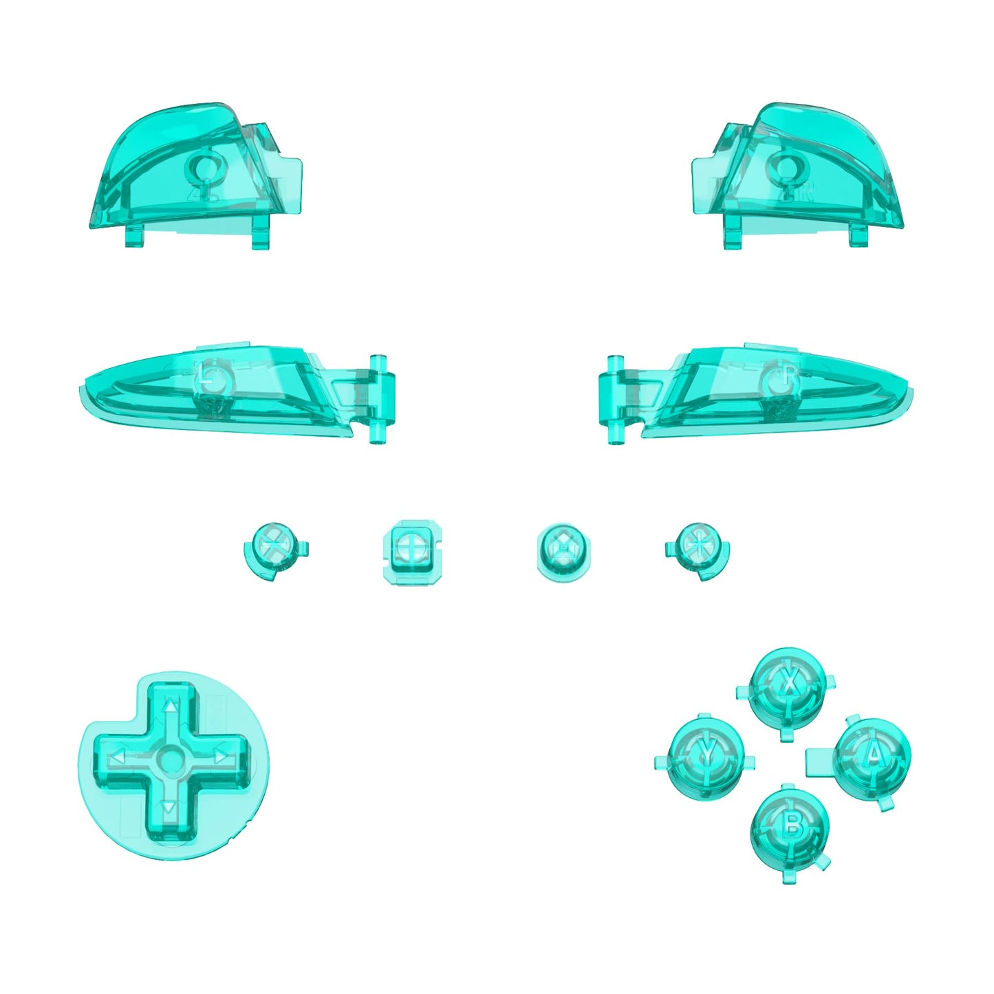eXtremeRate emerald green crystal repair ABXY D-pad and ZR ZL L R button set for Nintendo Switch Pro Controller, glossy DIY replacement buttons