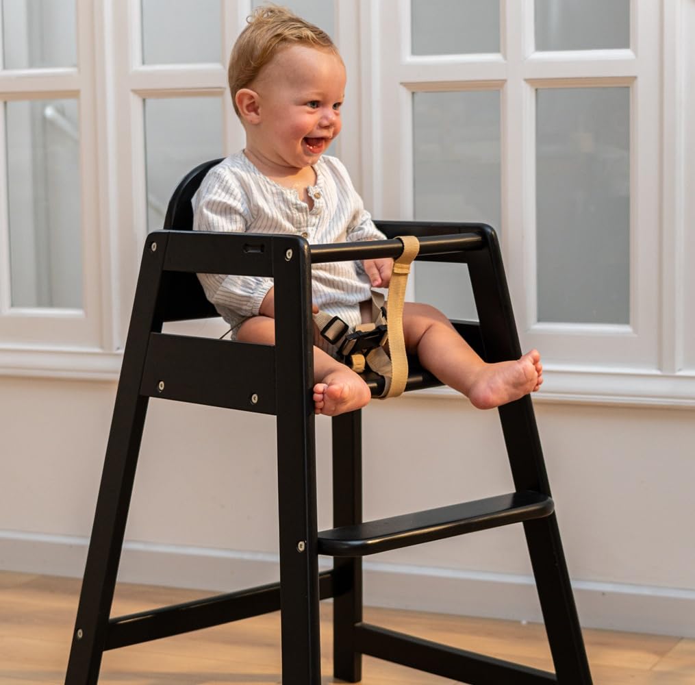 Safetots Two Pack of Simply Stackable Wooden High Chairs, Black, Highchairs for Baby and Toddler, Stylish and Practical, Baby Highchairs for Your Home or Space Saving High Chairs for Restaurant