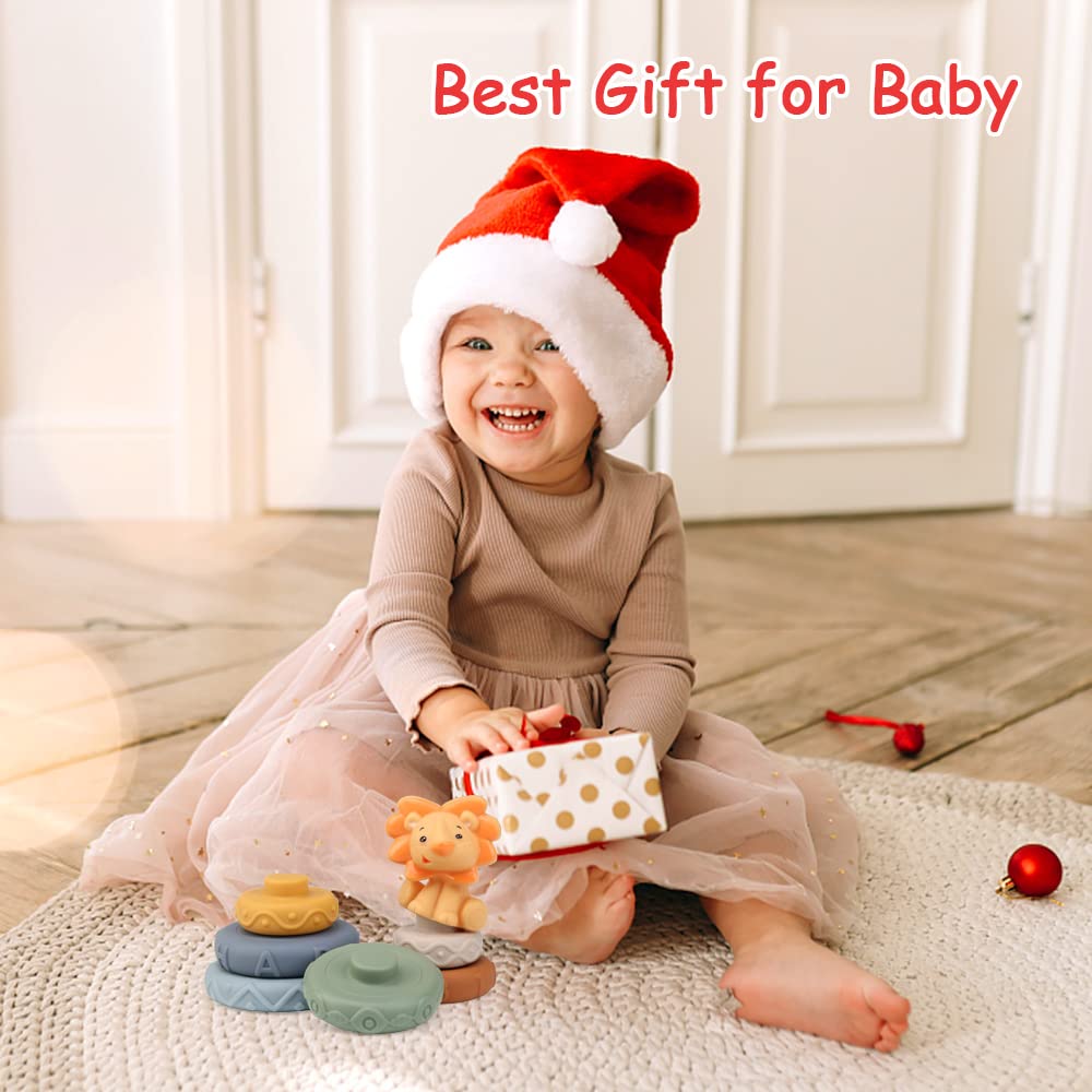 LEADSTAR Stacking Baby Toys Silicone, Lion Sensory Stacker Circles Teething Baby Toy 6 to 12 months, Early Development & Activity Toddler Toys, Silicone Soft Teething Toy, Stacking Toys-7PCS