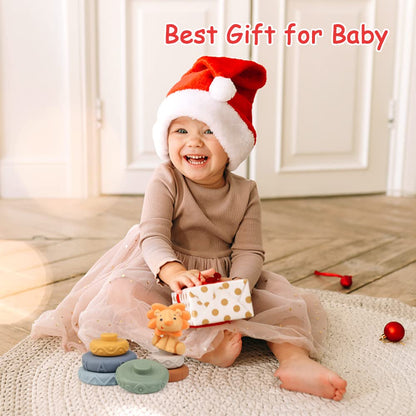 LEADSTAR Stacking Baby Toys Silicone, Lion Sensory Stacker Circles Teething Baby Toy 6 to 12 months, Early Development & Activity Toddler Toys, Silicone Soft Teething Toy, Stacking Toys-7PCS