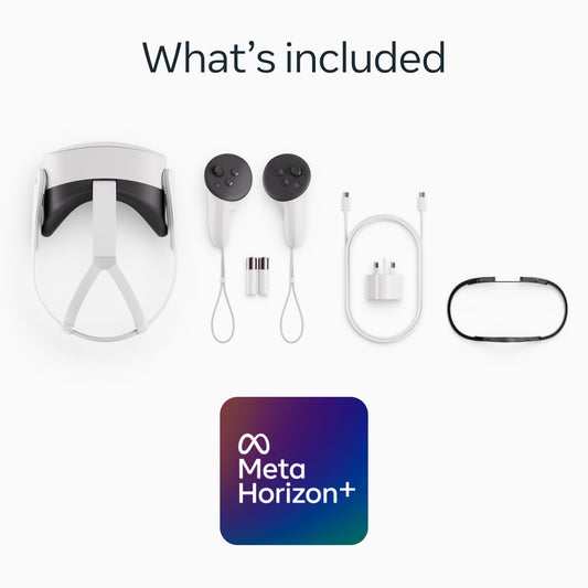 Meta Quest 3S 256 GB virtual reality headset with a sleek all-in-one design, shown with adjustable straps and sensors.