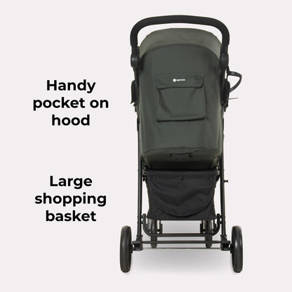 My Babiie MB30 Pushchair – from Birth to 4 Years (22kg), Easy Compact Fold, Large Shopping Basket, Adjustable Handle, Stroller Includes Cup Holder, Rain Cover – Forest Green