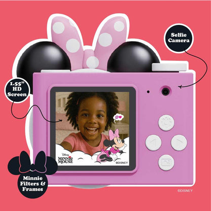 kiimento Mini Kids Digital Camera & Video Camcorder for Ages 3–5 with Selfie Lens, 32GB Memory Card, Handmade Strap – Model A (Minnie Mouse)