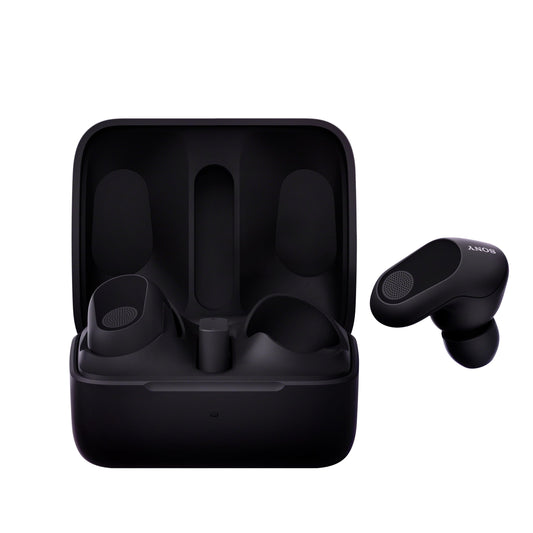 Sony INZONE Buds true wireless gaming earbuds in black with 360 spatial sound, noise cancelling, lightweight design, and AI microphone.