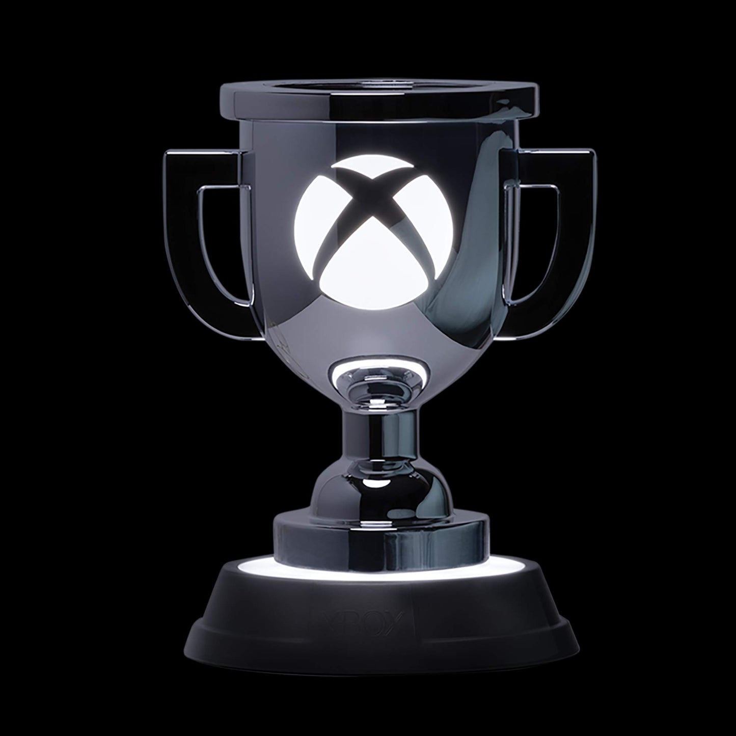 Silver XBOX Paladone Achievement Light displaying the official licensed Xbox logo, ideal for gaming room decor.