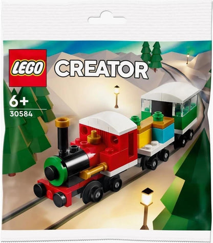 LEGO Creator 30584 Winterlicher Weihnachtszug set featuring a festive train with snow and Christmas decorations.