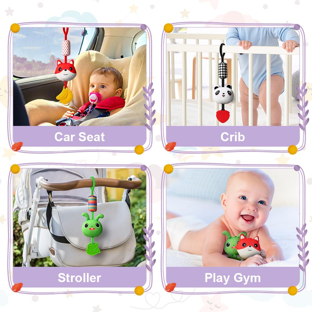 Aolso baby stroller hanging rattle toy featuring a colorful animal-shaped caterpillar plush, high contrast for newborn entertainment.