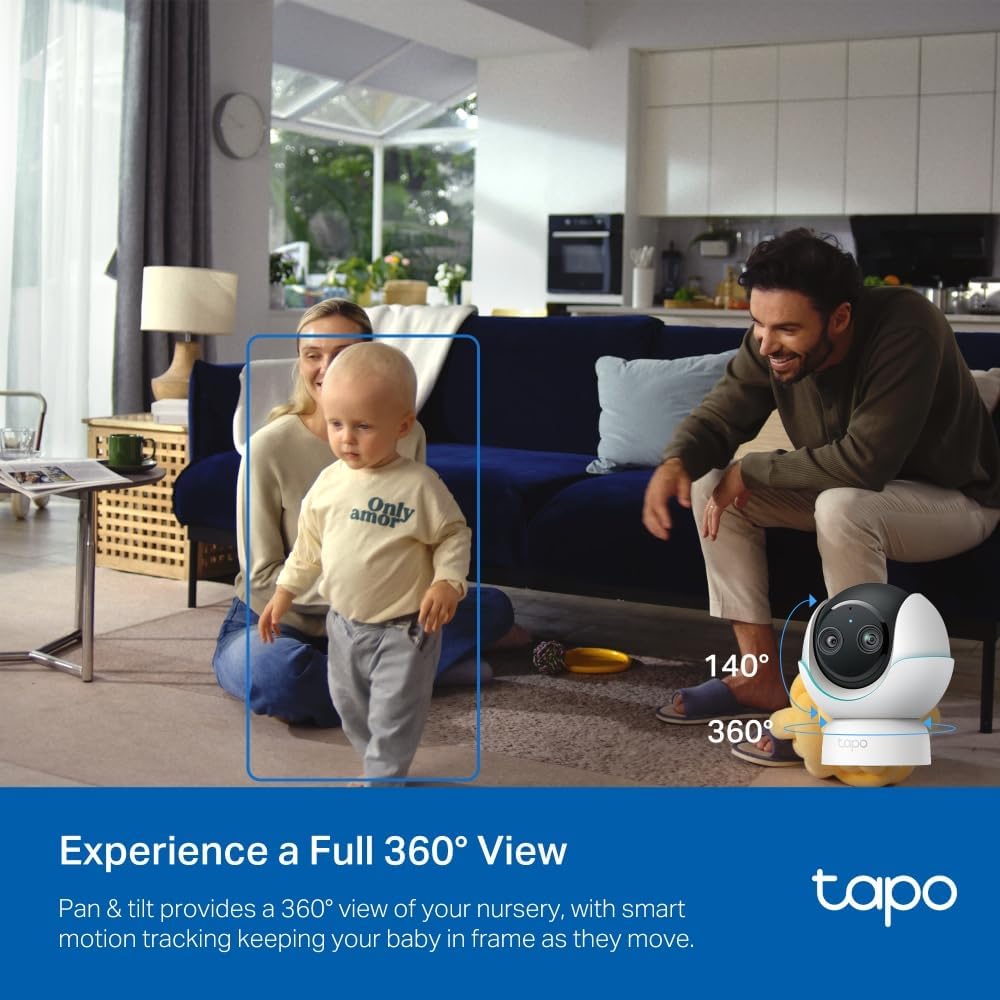 Tapo C840 2K 4MP dual-lens baby monitor security camera with night vision, AI detection, and indoor home security features.