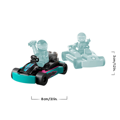 LEGO City Go-Karts playset featuring two driver minifigures and colorful racing vehicles for imaginative play.
