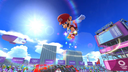 Nintendo Mario and Sonic characters at the Tokyo 2020 Olympic Games, colorful video game scene from Mario and Sonic at the Olympics.