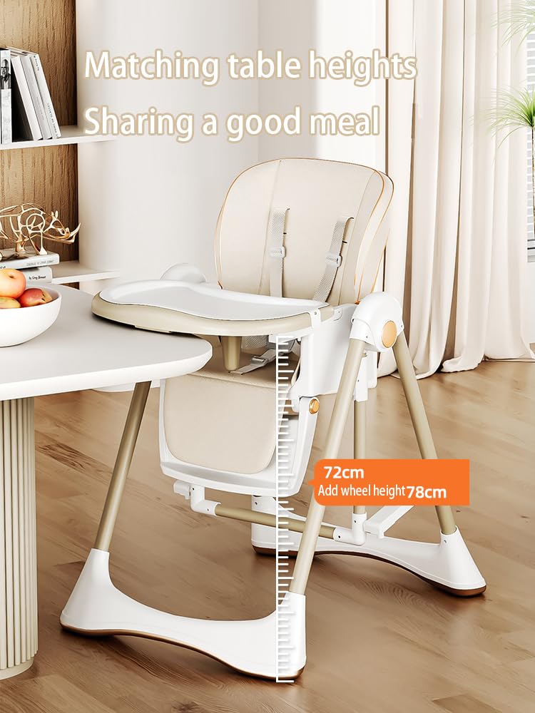Magic ZC 2-in-1 Dining Mode and Swing Mode Baby High Chair Toddler Feeding Dining Chair, Convertible with Detachable Double Trays and Wheels, Multifunctional Foldable (8121 Khaki)