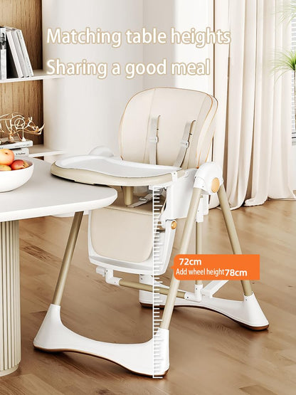 Magic ZC 2-in-1 Dining Mode and Swing Mode Baby High Chair Toddler Feeding Dining Chair, Convertible with Detachable Double Trays and Wheels, Multifunctional Foldable (8121 Khaki)