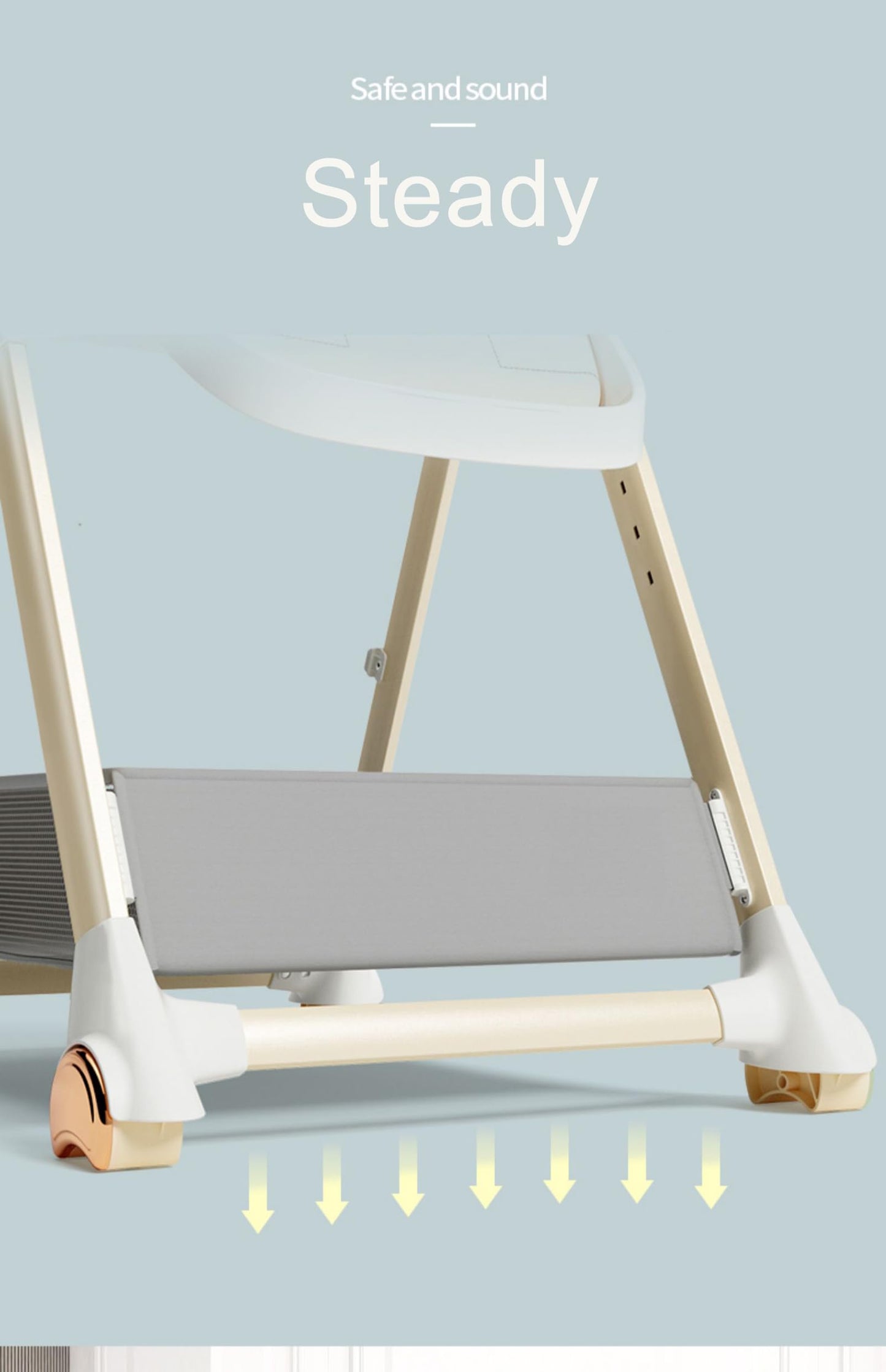 Magic ZC baby high chair with adjustable heights, reclining positions, foldable design, double trays, wheels, in white.