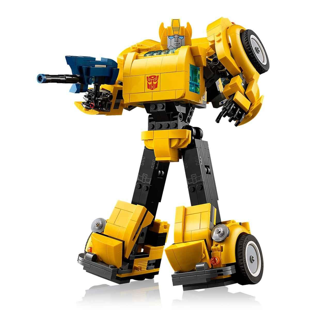 LEGO Icons Bumblebee action figure building set, featuring collectible robot model in vehicle mode for adult fans.