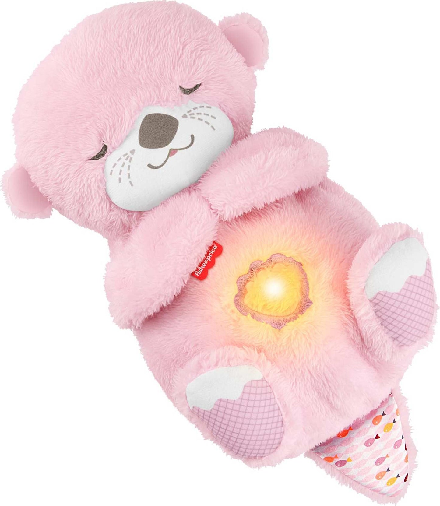 Pink Fisher-Price Baby Soothe ‘n Snuggle Otter plush toy with lights, breathing motion, and sound machine for newborns ages 0+ months