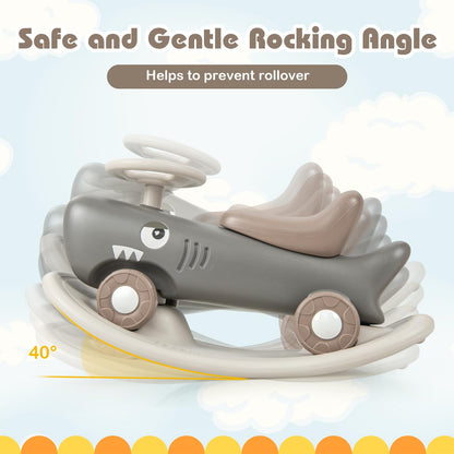 GYMAX Kids Rocking Horse, 3 in 1 Toddler Ride On Car with Detachable Balance Board & Anti-slip EVA Strips, Foot to Floor Sliding Car Indoor Rocking Toy for Boys Girls (Dark Gray)