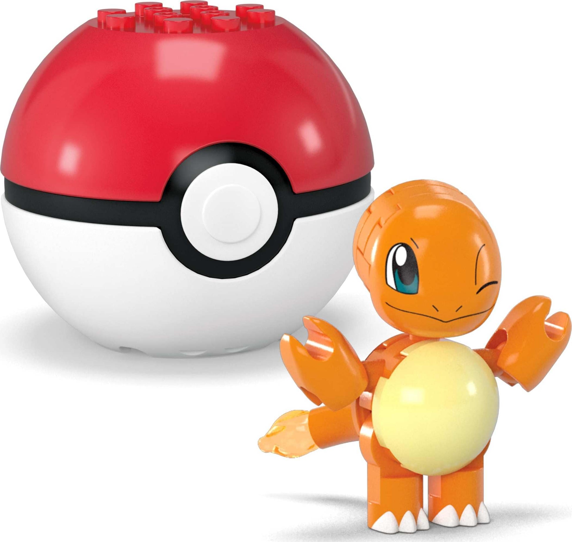 MEGA Pokémon action figure building toys set with Charmander and Eevee, two Poké Balls, and 40 pieces for kids.