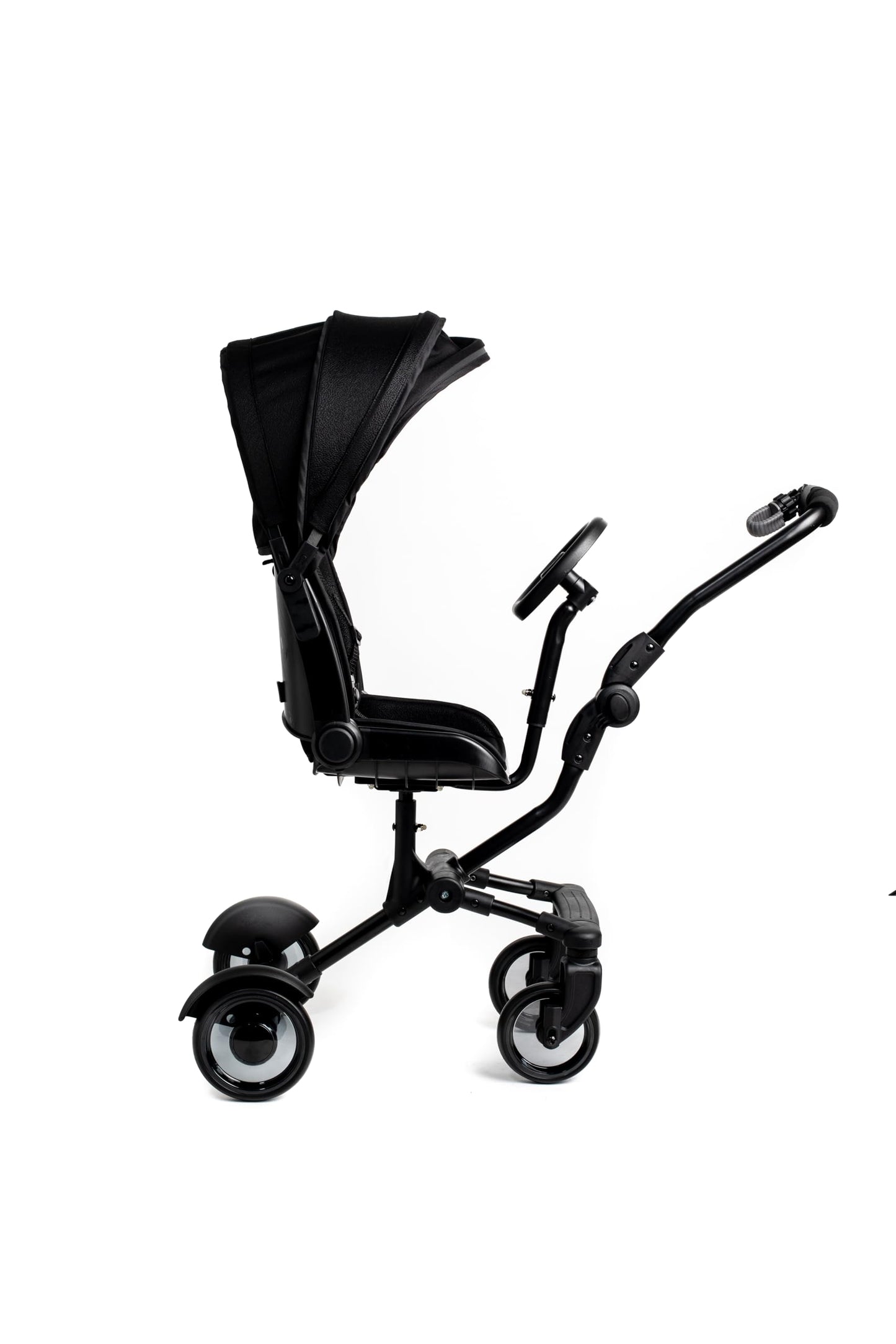 Roma Side Rider Universal Buggy Board with Seat - 4-Wheel Pram Board for Toddlers, Side Buggy Board with Universal Connector for Easy Attachment - Toy Steering Wheel - Hood