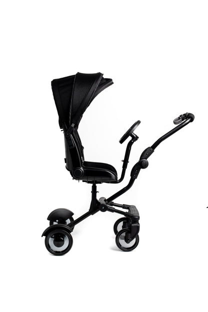 Roma Side Rider Universal Buggy Board with Seat - 4-Wheel Pram Board for Toddlers, Side Buggy Board with Universal Connector for Easy Attachment - Toy Steering Wheel - Hood