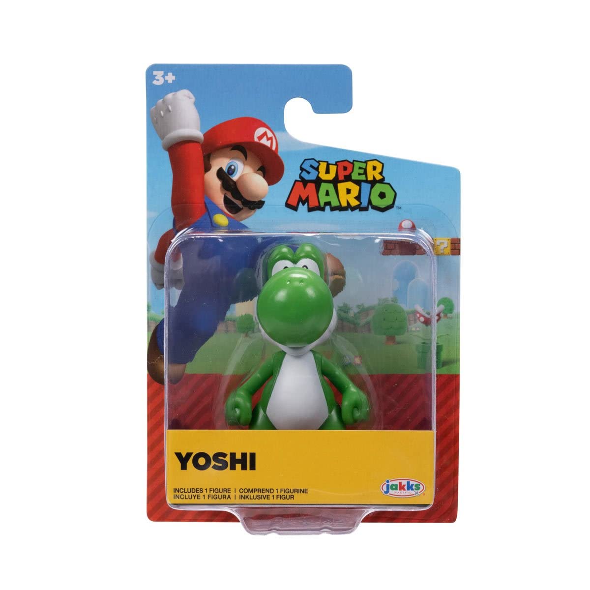 Super Mario World of Nintendo action figure of Green Yoshi, 6.5 cm tall, made by Jakks Pacific, detailed and colorful.